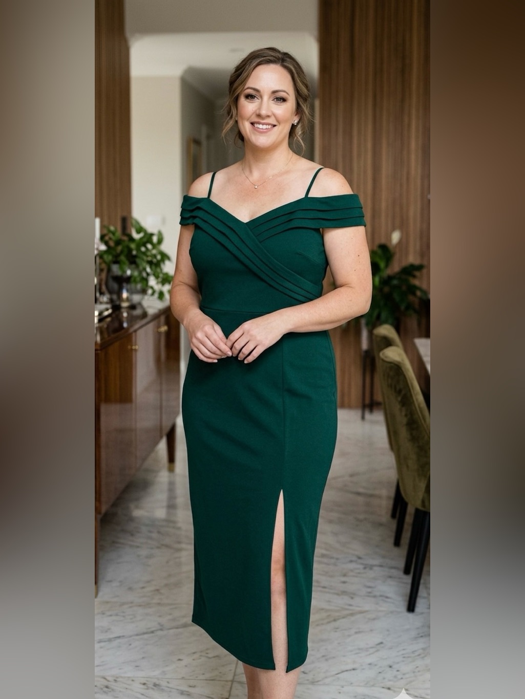 Enfocus Studio Emerald Green Maxi Dress With Layered Neckline. Size 14.